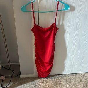Red Sleeveless Draped Dress